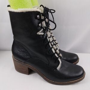 Lucky Brand LK-Cambreen Black Leather Faux Fur Lined Lace Up Boots Women's 10M
